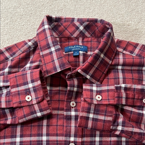 Cole Haan Other - Cole Haan Grand OS Mens XL Plaid‎ Flannel Button Down Shirt Red